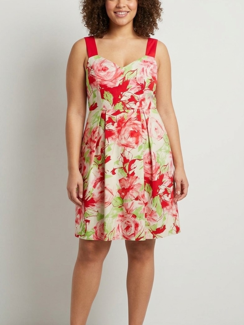 jonathan martin Red & Pink Floral Fit-and-Flare Mini Dress Size 16